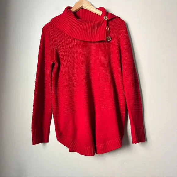 Calvin Klein red waffle knit cowl neck sweater - Picture 2 of 9